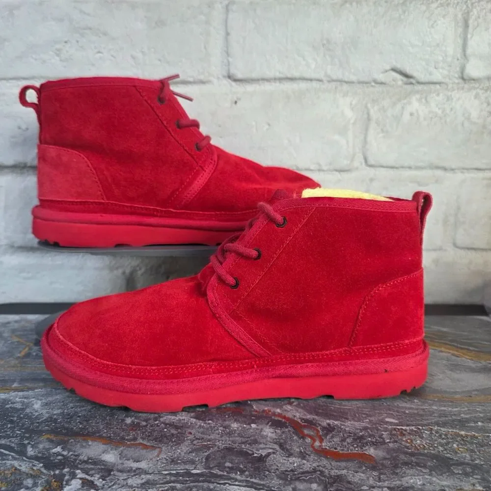 UGG Neumel Samba Red Suede Sheepskin Lace Up Chukka Boots Women’s Size 6